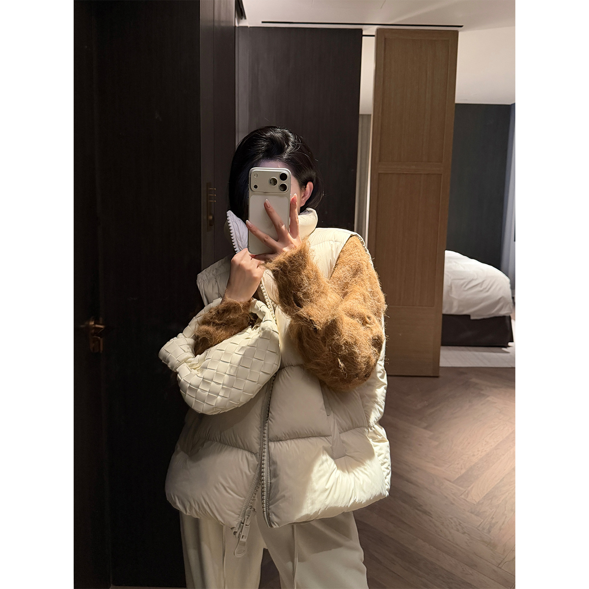  PAPERLLL辛间层次开关双拉链立领白鹅绒羽绒服马甲女冬叠穿神器