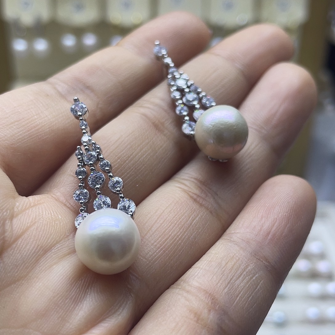 淡水珍珠耳饰银S925镶嵌