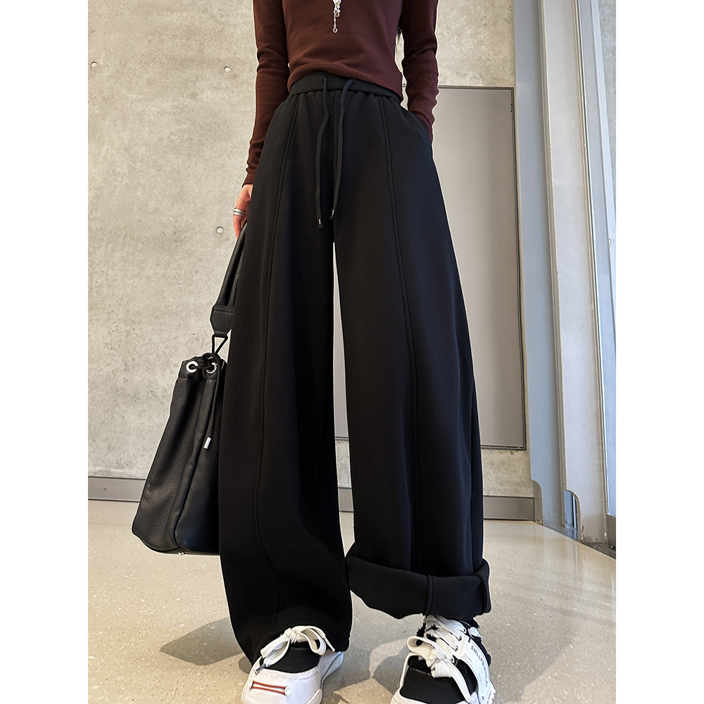 动感少女加绒加厚休闲卫裤女款2025秋冬爆款网红阔腿弯刀运动裤子
