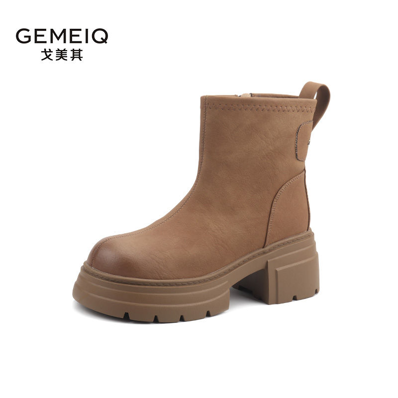 GEMEIQ/戈美其加绒粗跟厚底保暖马丁靴A185