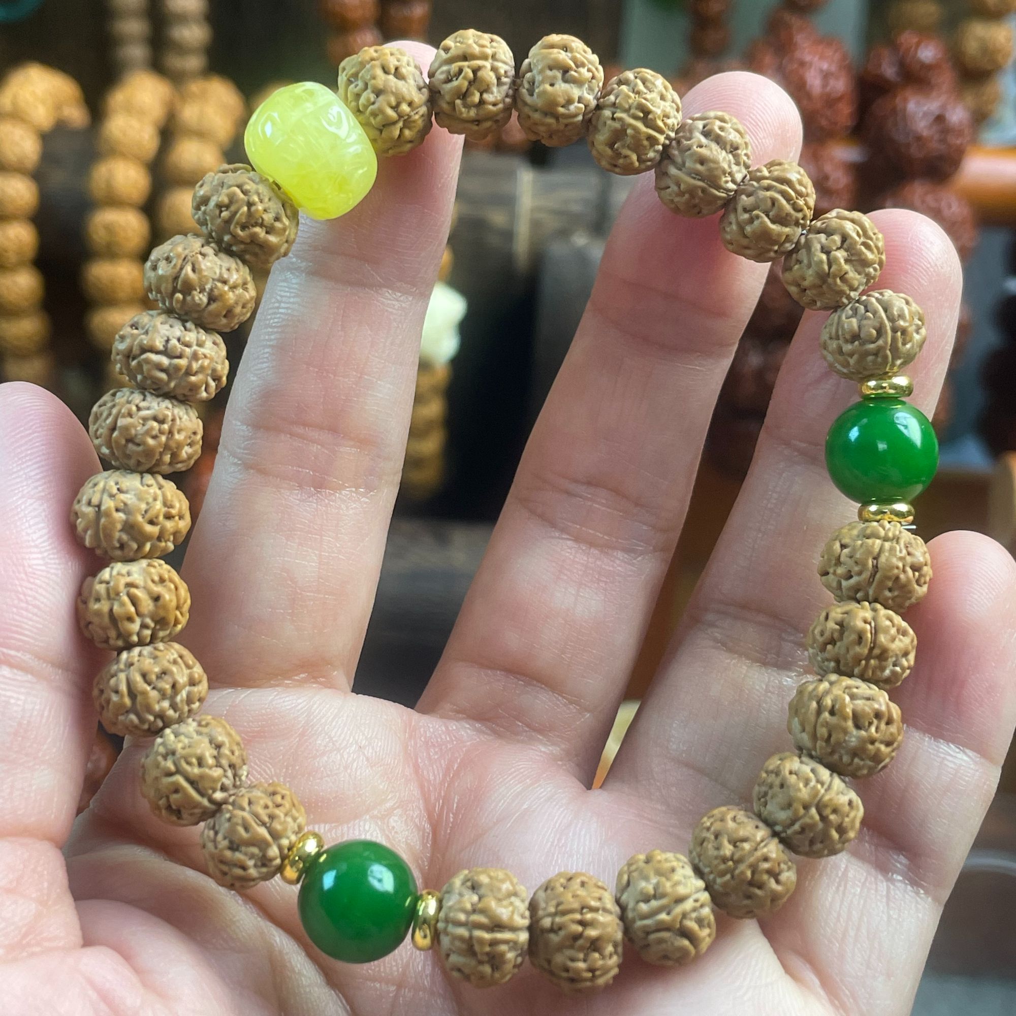2025新款【黄绿绿配饰珠】原皮小金刚菩提单圈男女手串金刚手串