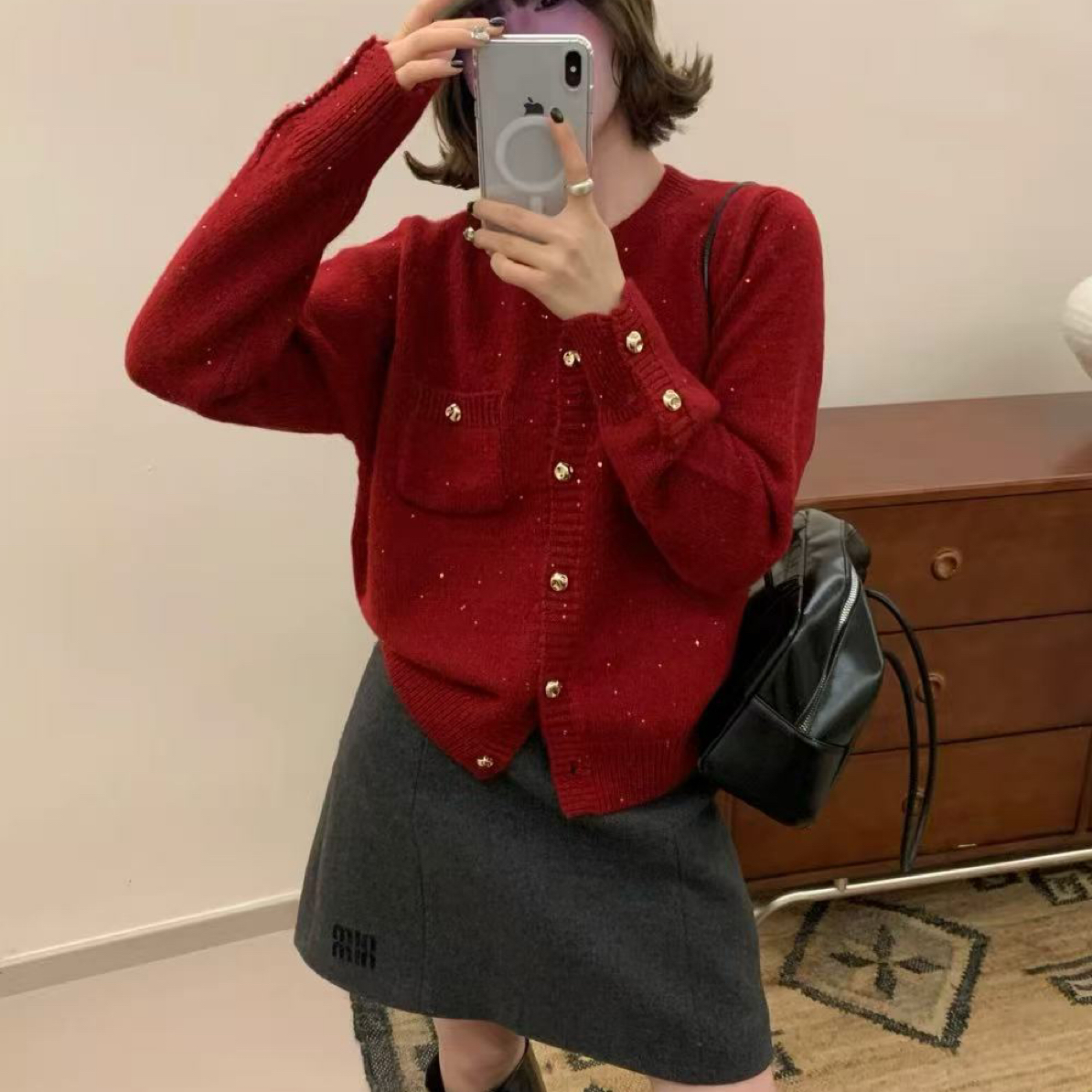 珊珊家女秋冬小香风圆领针织开衫温柔风软糯加厚毛衣外套上衣