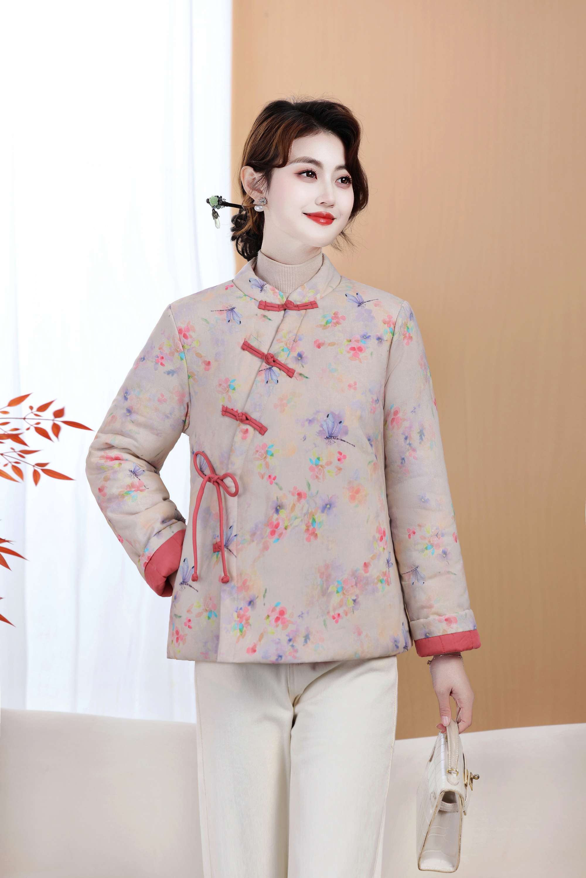 冬季加厚棉衣棉服加厚国风盘扣斜襟外套短上衣女