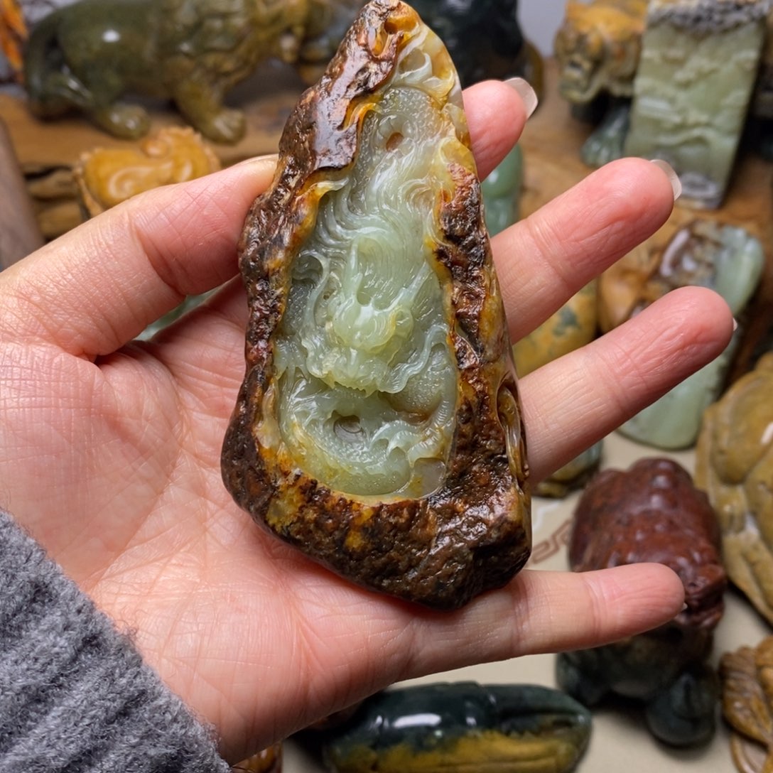 岫岩河磨玉（透闪石质玉）手把未镶嵌