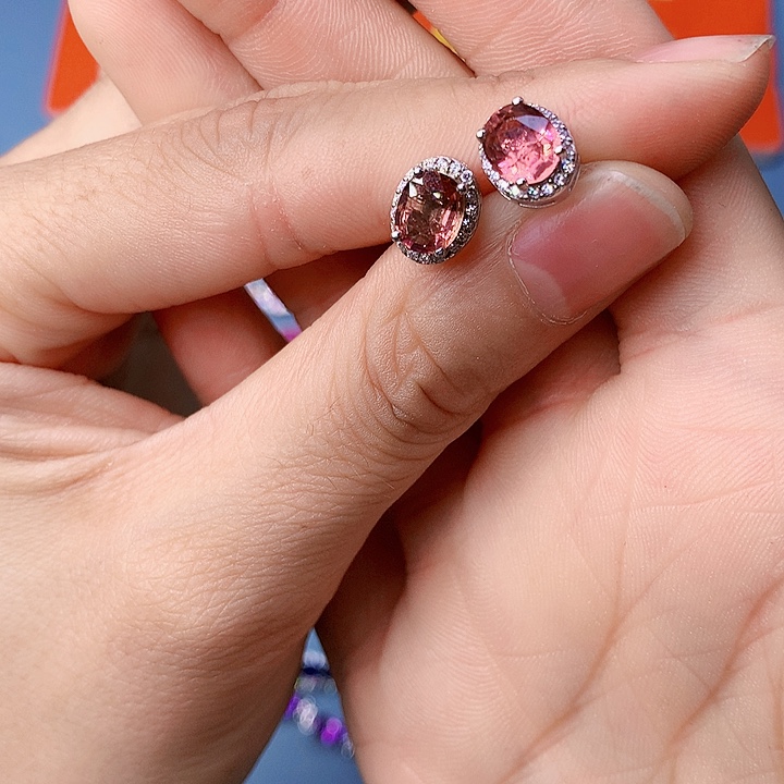 碧玺耳钉银S925镶嵌1111111