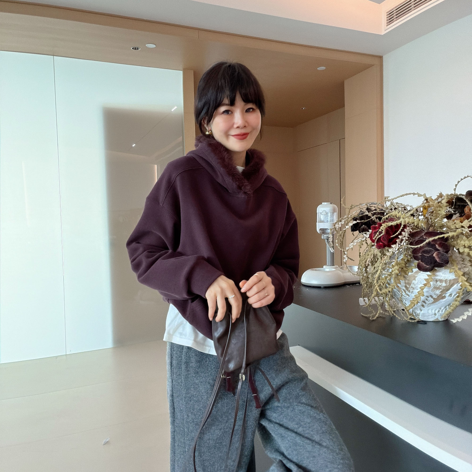 秋冬时尚毛领连帽加厚保暖连帽卫衣