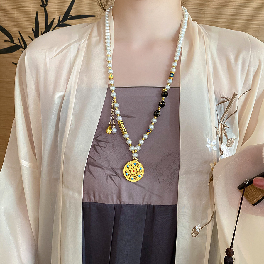 铜玻璃项链 新中式设计师女简约圆形中国风项链