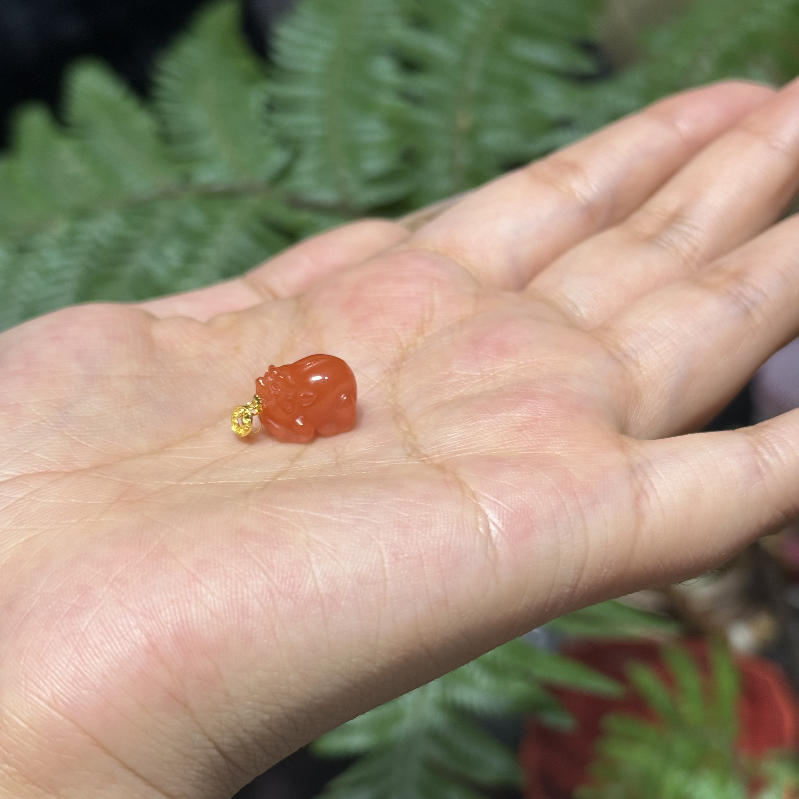 南红玛瑙颈饰18k金镶嵌南红貔貅拍一发一