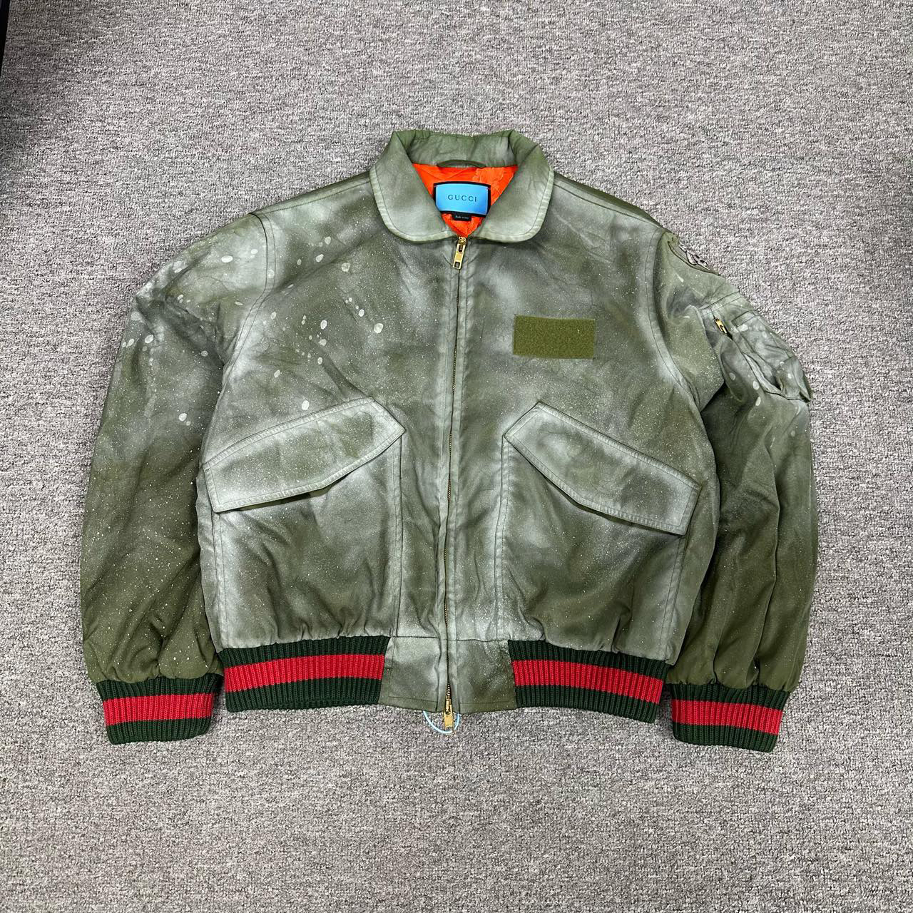99新 GUCCI/古驰 手绘霜冻泼墨涂鸦 翻领夹克 绿色 50码