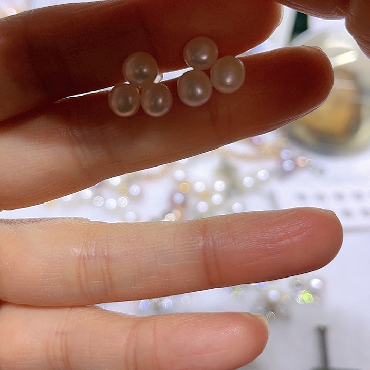 淡水珍珠多珠耳钉银S925镶嵌