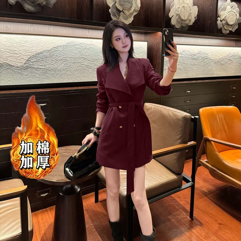 【加棉加厚】【含腰带】洋气秋冬时尚气质显瘦轻奢风衣外套女LJ0201