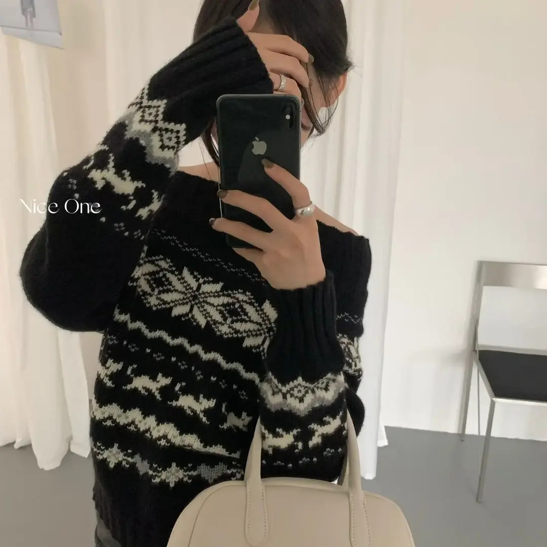 【dd】韩代同款黑色费尔岛针织毛衣