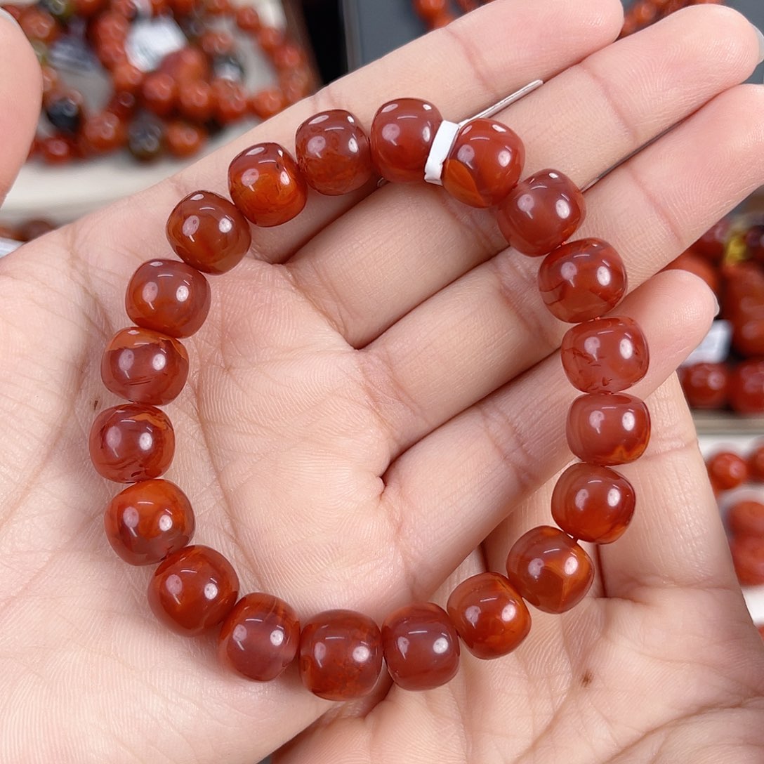 南红玛瑙未镶嵌瓦西牛血红火焰老型单圈10mm