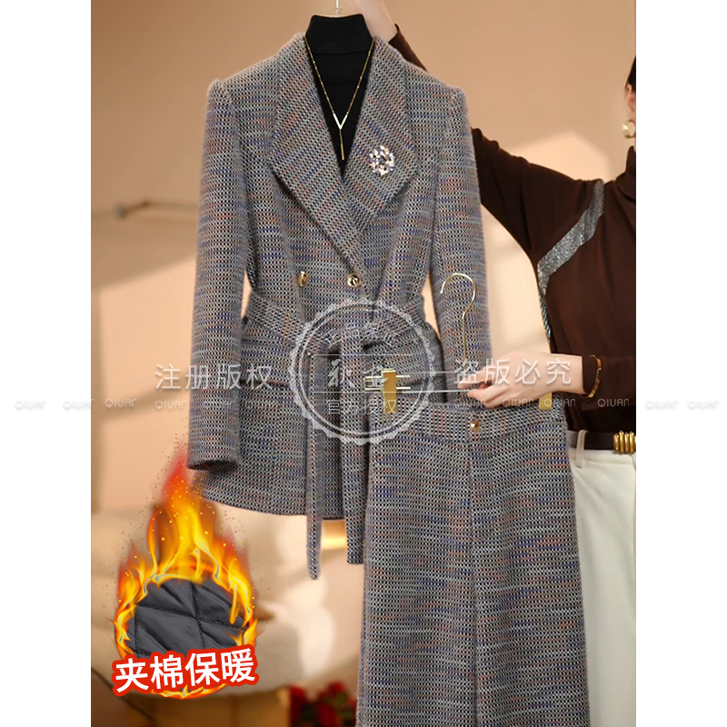 【木木衣橱】2025冬季蓝彩加厚新款时尚洋气减龄套装