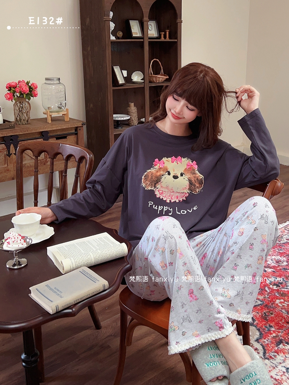 【简家精选】梵熙语2025秋冬睡衣女针织棉长袖长裤卡通大码家居服