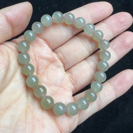 和田玉手链未镶嵌卡8冰烟粉，带猫