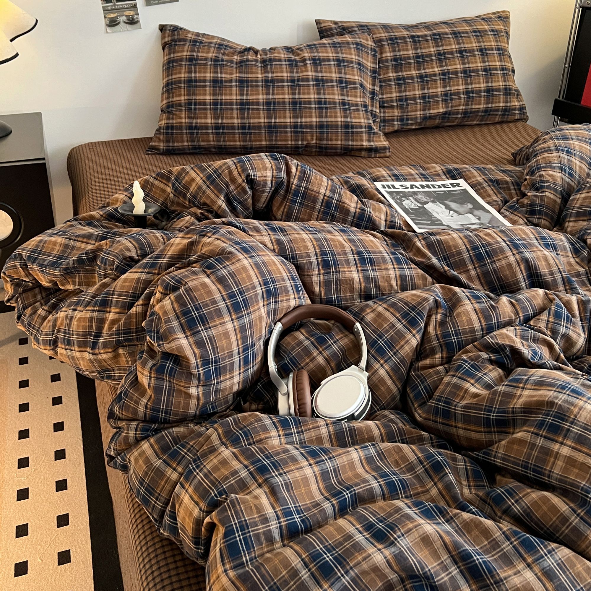 猫咪日记INS风苏格兰纯棉全棉色织水洗棉四件套条纹四件套三件套