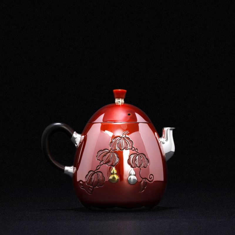 当代 纯手工银壶纯银999铜包银小急须 丸形·葫芦铜包银急须