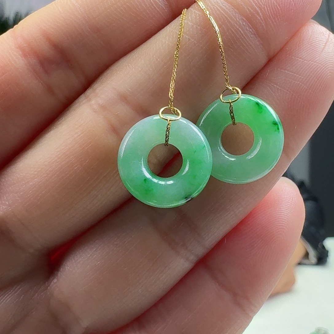 翡翠耳饰18K金镶嵌天然