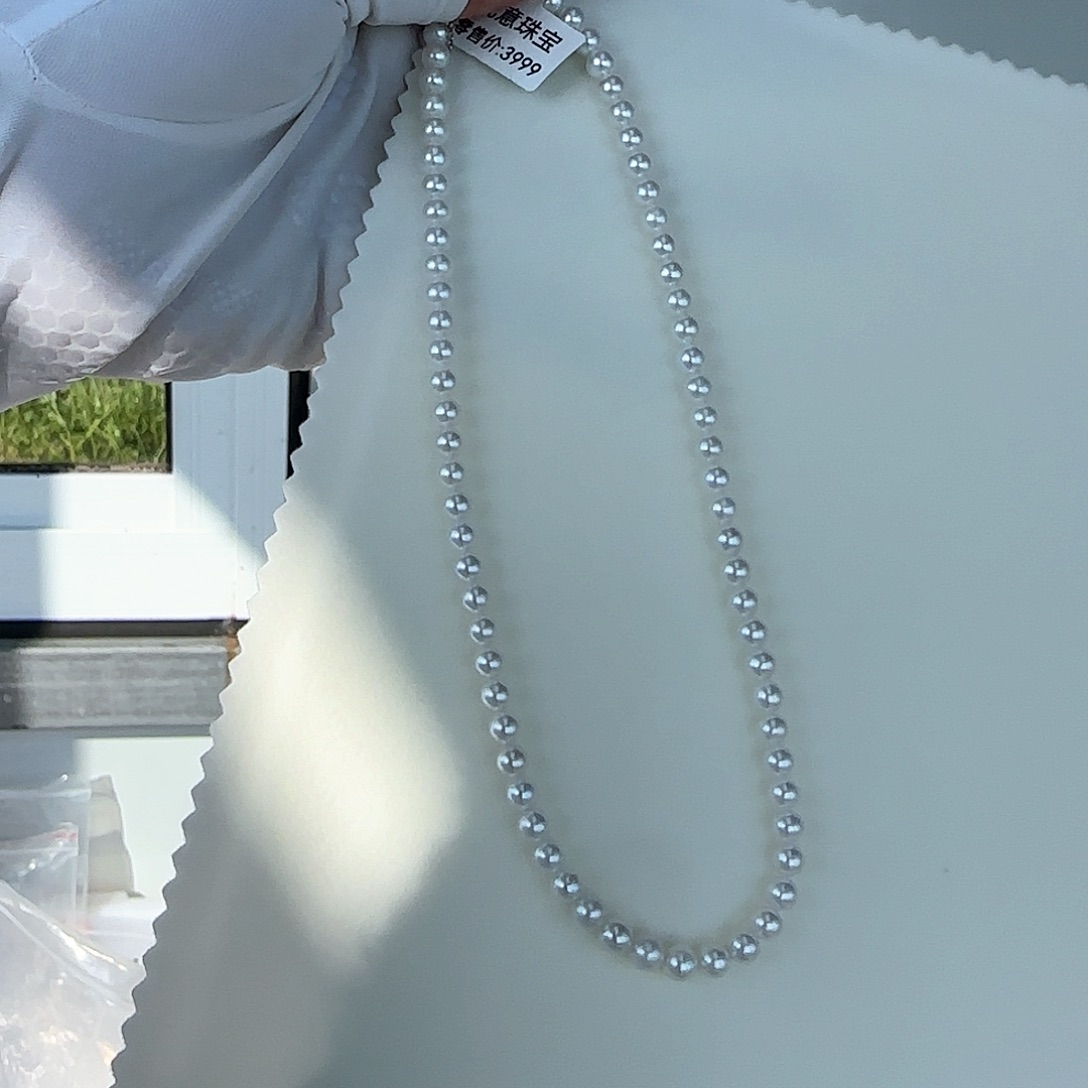 淡水珍珠银S925镶嵌颈饰5-6无核极光镜面正圆无暇冷白