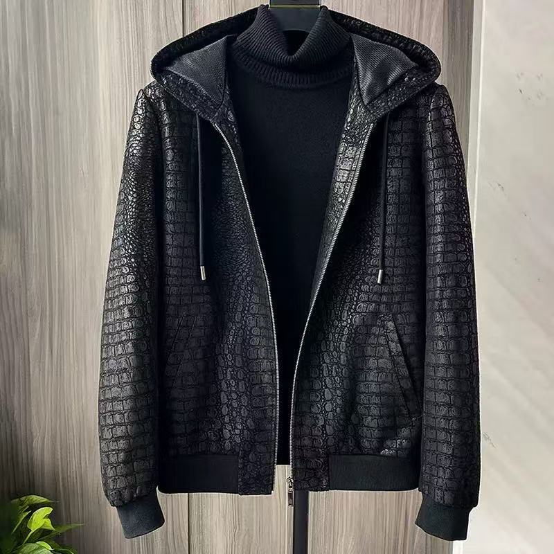2025新款时尚印花皮衣棒球服圆领皮衣外套男