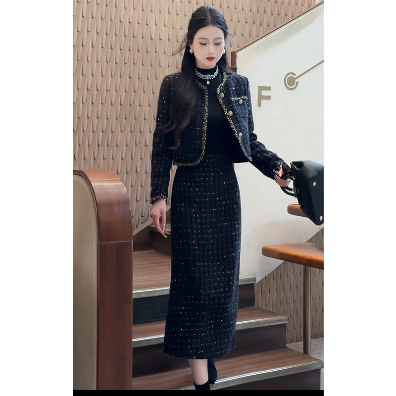 鸭绒气质名媛/小香风轻熟风长款时尚套装时尚小香风长袖修身冬季