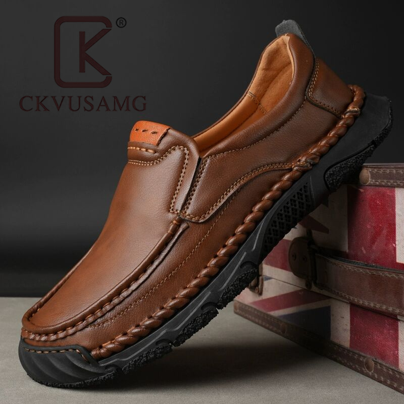 CKVUSAMG48休闲皮鞋男潮鞋47特大码男士套脚懒人豆豆鞋46手工缝制