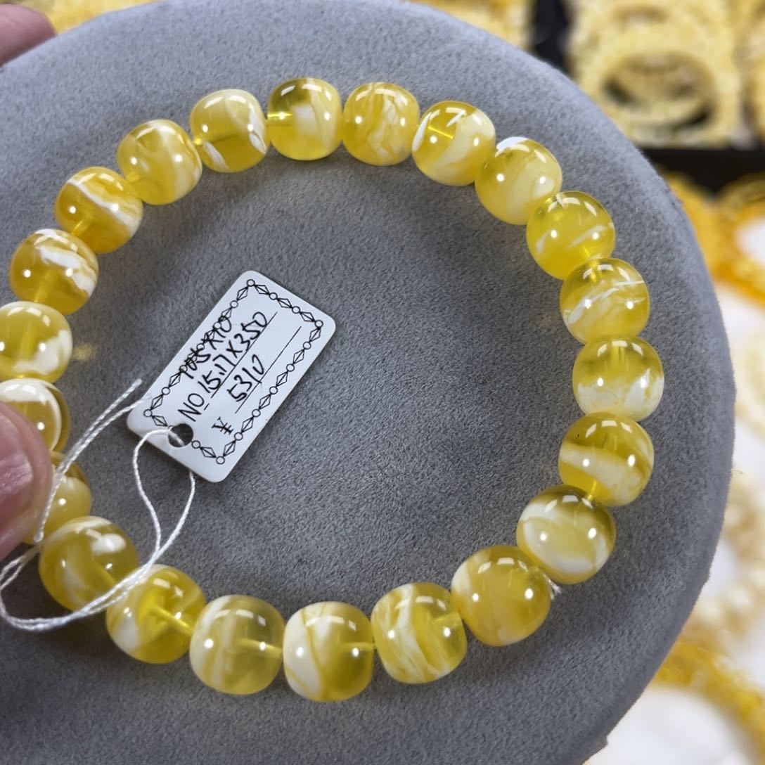 蜜蜡手串未镶嵌纯天然俄料金瓷白花虎皮