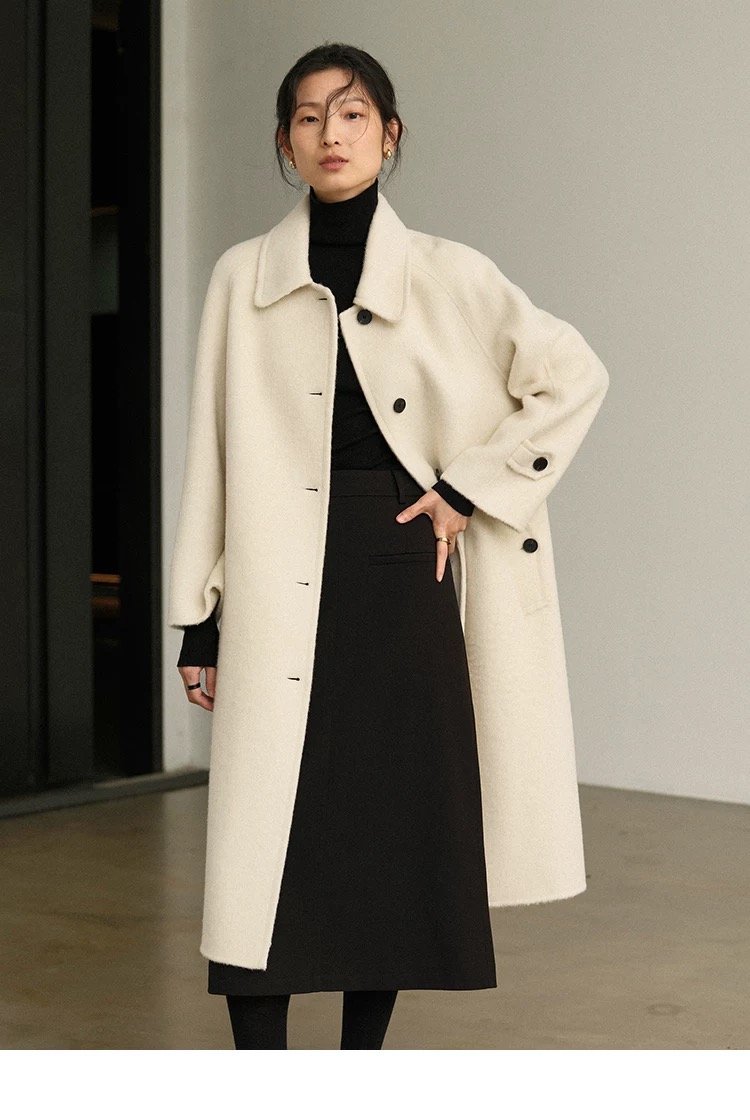 崔万志大衣工厂2025年秋冬新款西装领中长款毛呢外套A021