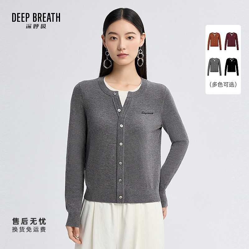 DEEP BREATH深呼吸女装新款时尚假两件拼色刺绣套头针织衫A301684
