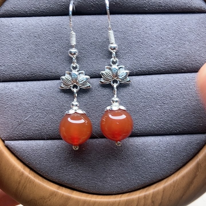 石英质玉耳钉银S925镶嵌