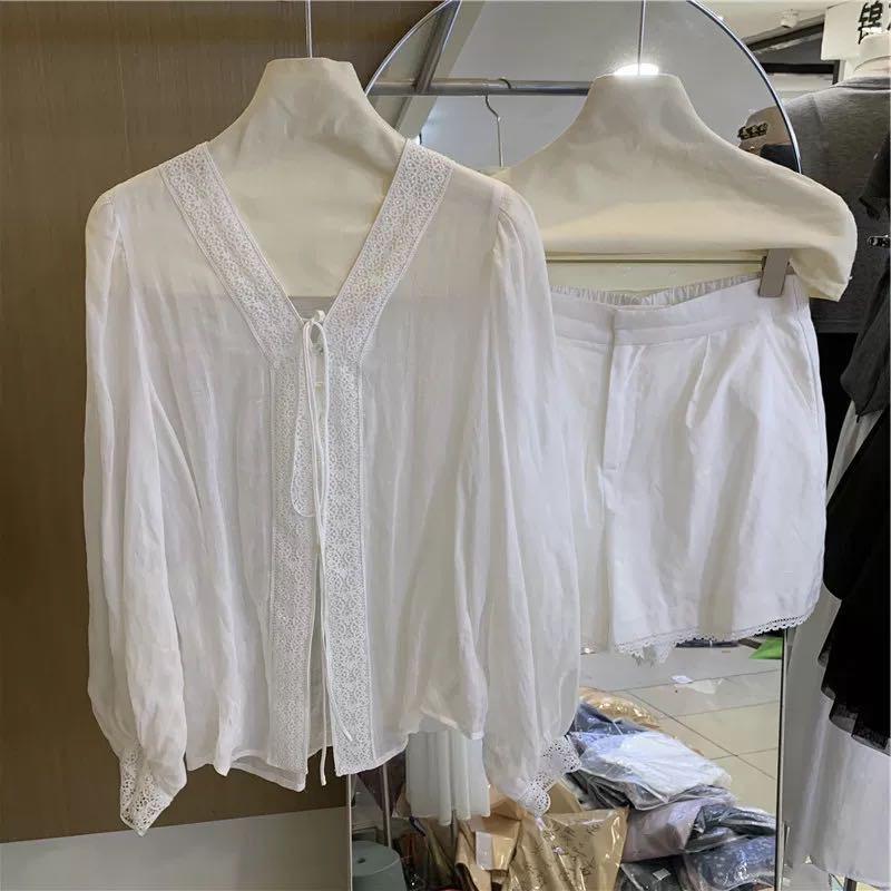 夏季新款白色防晒衬衫短裤时尚套装27115