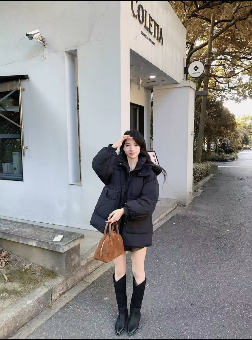 连帽中长款时尚加厚女士厚款简约宽松型大码羽绒