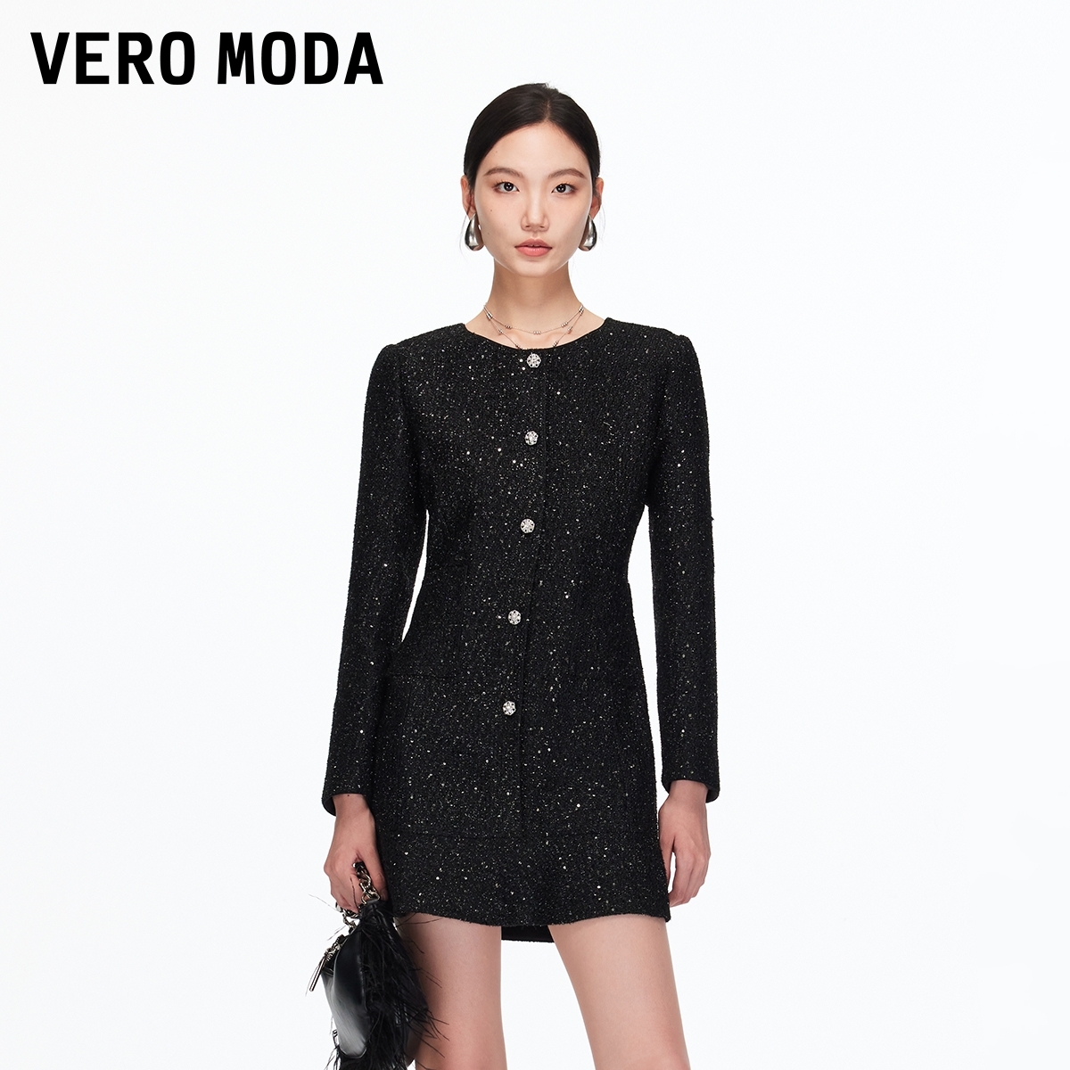 Vero Moda连衣裙【财阀千金】含绵羊毛亮片短裙流光风百搭老钱风