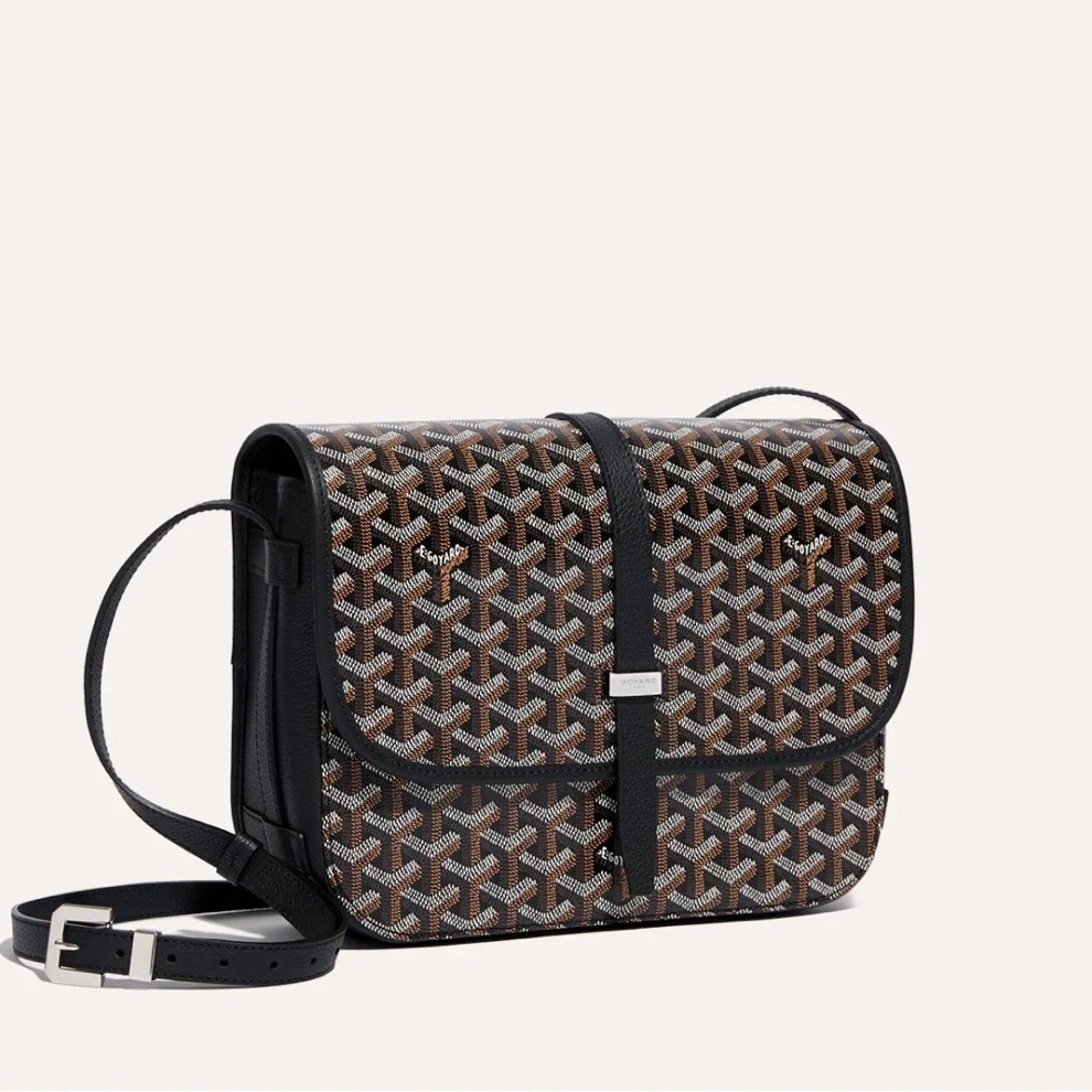 95新 Goyard 97新戈雅4601黑色老花单扣翻盖男士邮差包斜挎包