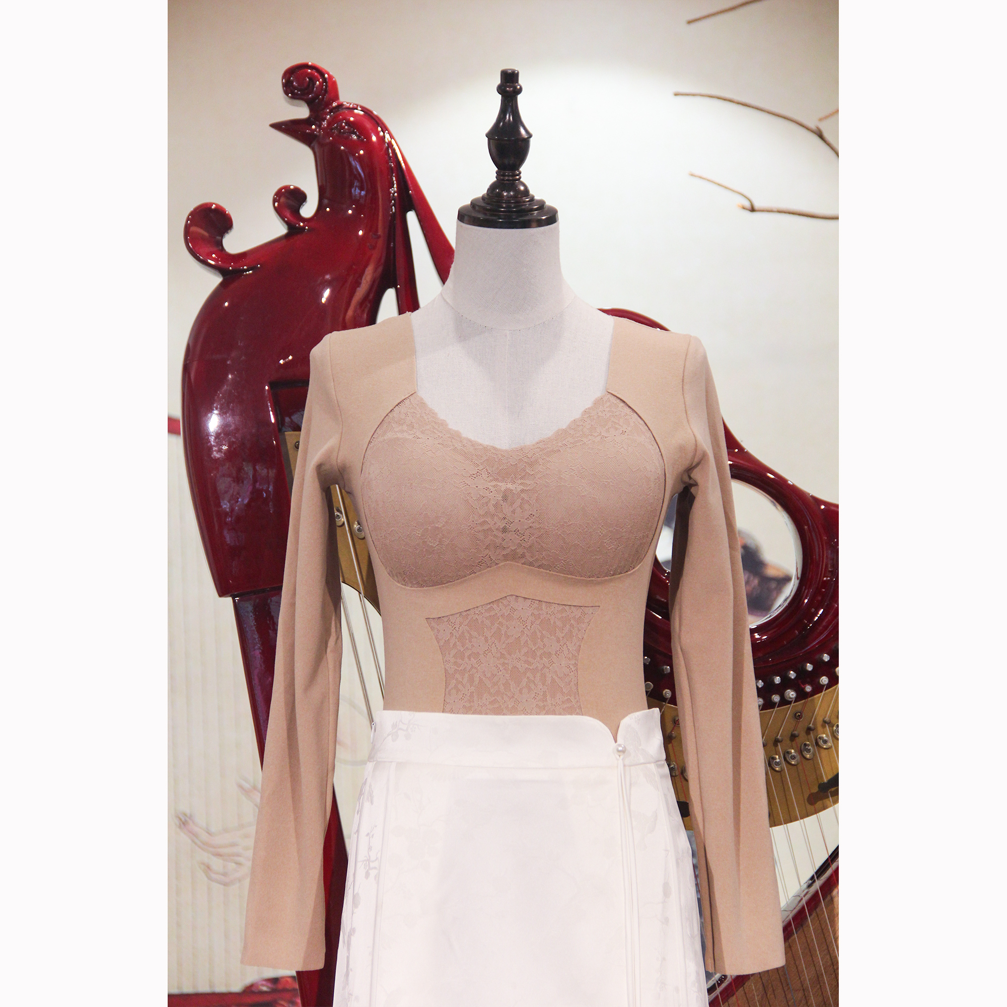 【玄冬】秋冬季女士蕾丝百搭无痕胸垫修身塑身长袖保暖上衣