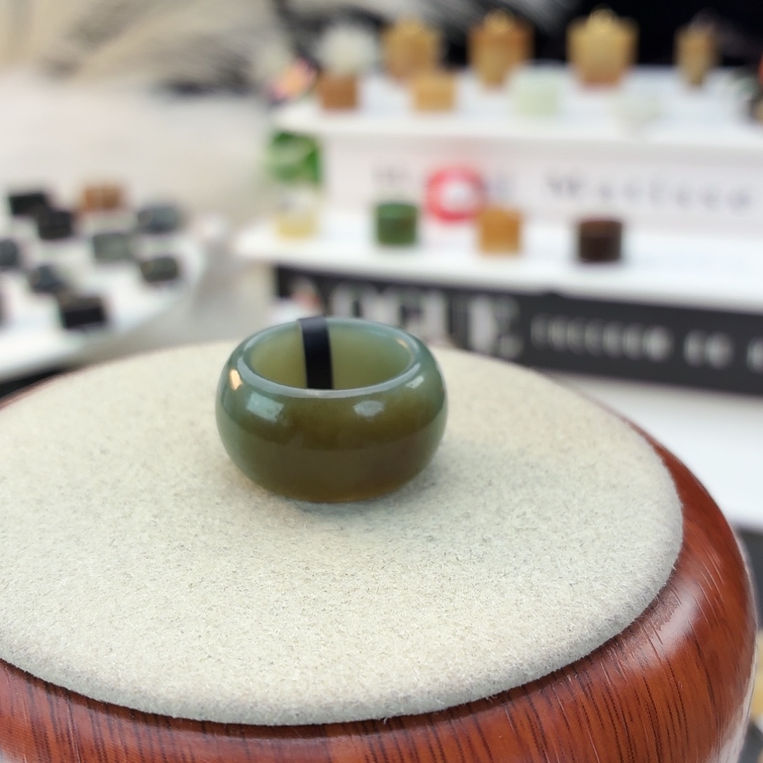 灰***布和田玉（糖玉）未镶嵌戒指i111复古蓝糖墩墩16.0mm