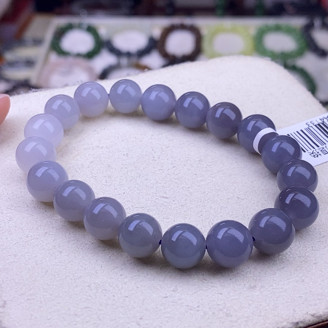 颈饰未镶嵌和田玉毕业级老坑料高冰烟紫渐变手链10m