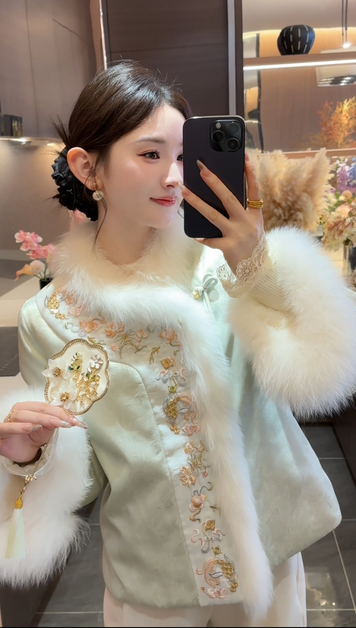 【周粥】【年年有余】2025冬季新款狐狸毛刺绣加绒加厚羽绒JJQ5WT6716