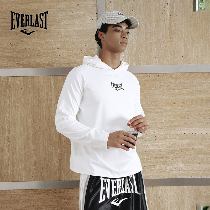 美国EVERLAST拳击简约休闲美式运动街头男女款深灰色插肩连帽卫衣