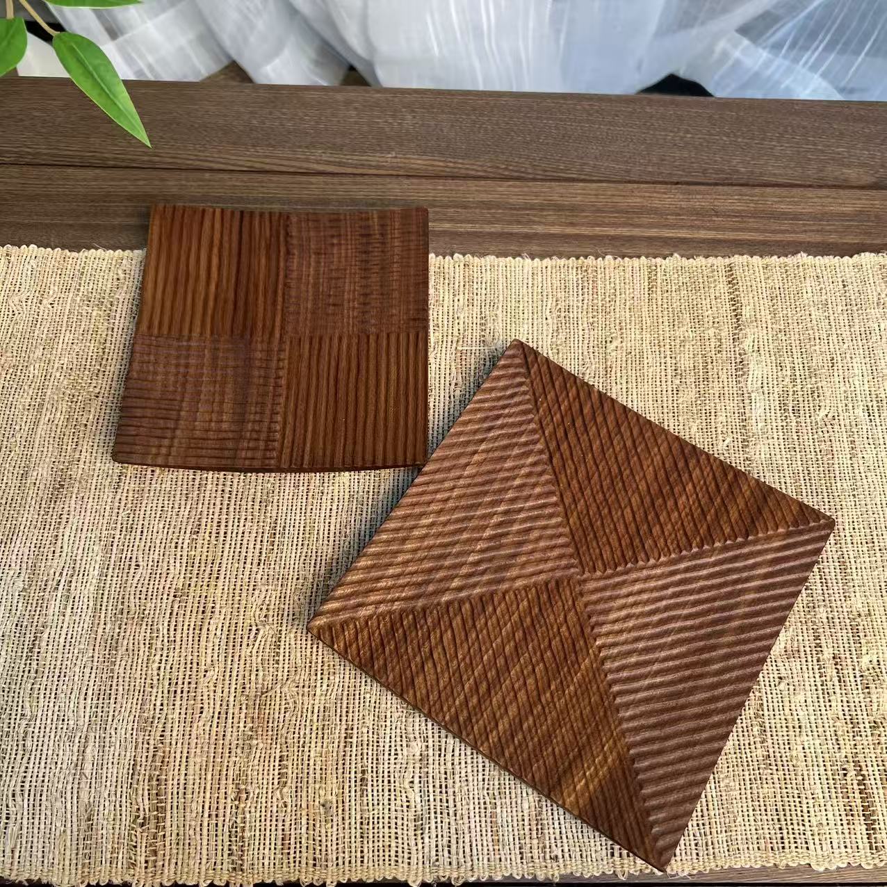 伊隆山 纵横壶承+归一壶承 柚木手工雕刻