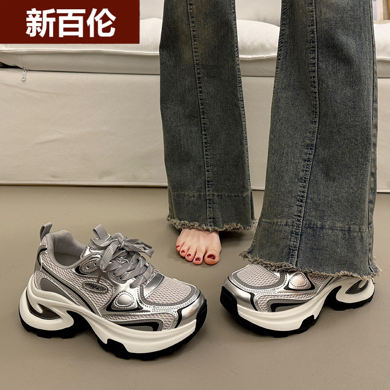 新百伦NEW BOLUNE爆款松糕厚底老爹鞋女小个子增高2025超火新款女