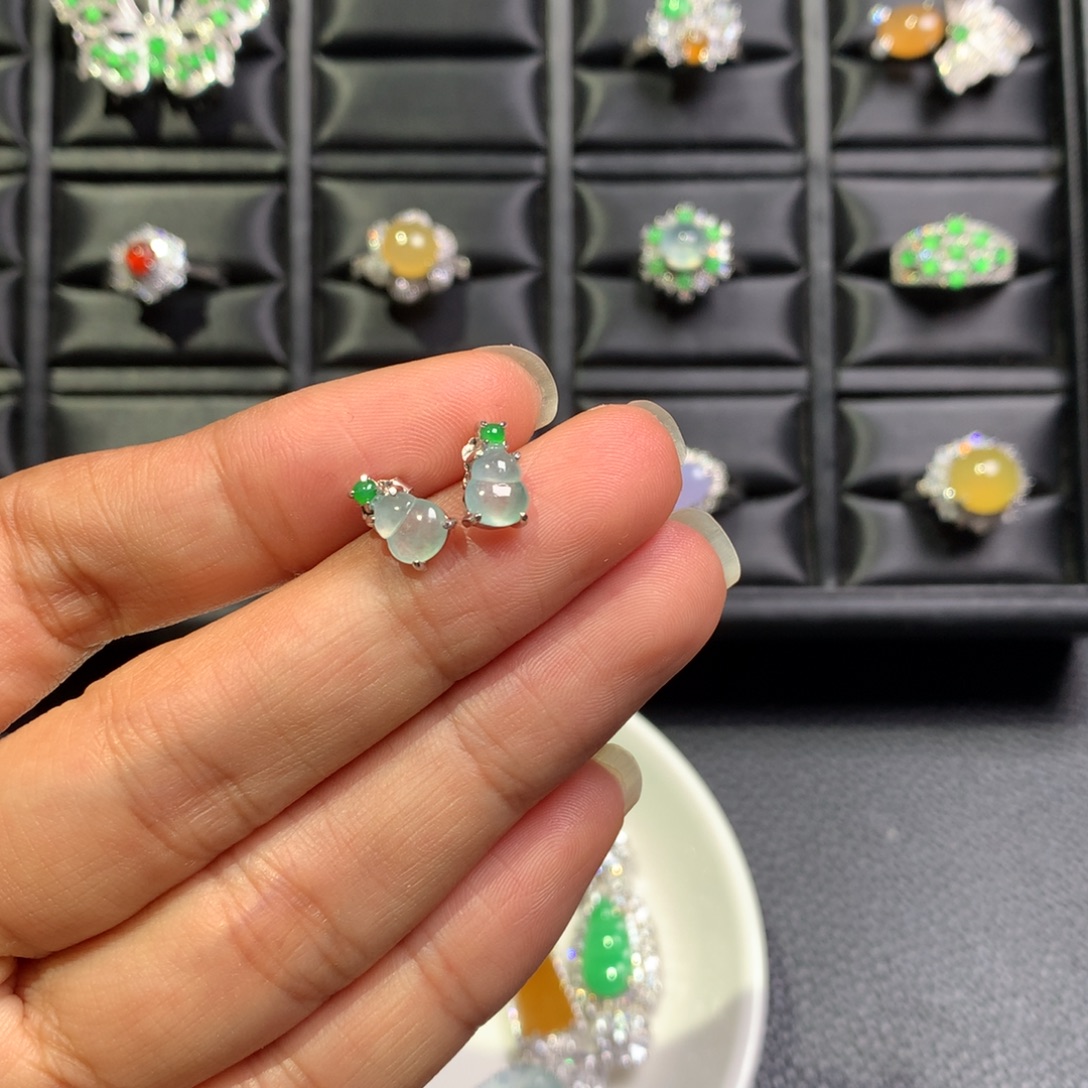 翡翠银S925镶嵌耳饰