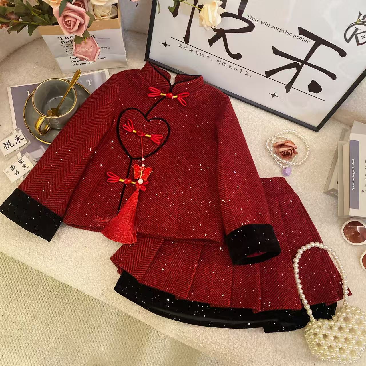 T3【悦禾】女童新款国风秋冬韩版百搭洋气加厚童装衣套装60198