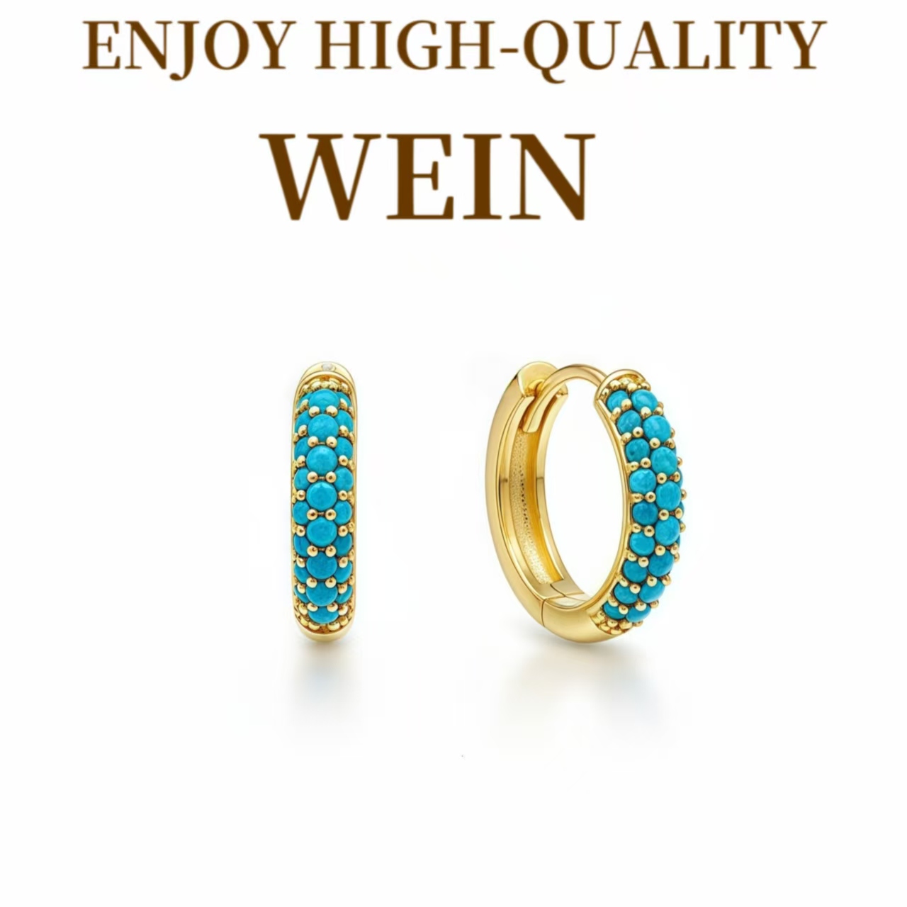 WEIN 铜合金合成锆石耳饰 松石蓝色耳环仿红宝石轻奢时尚气质高级