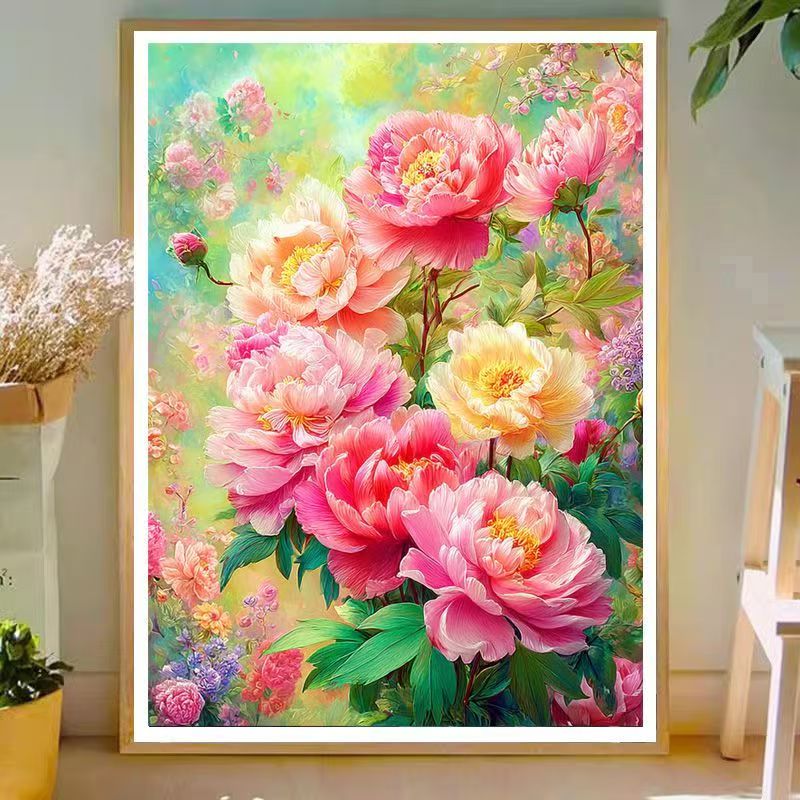 【彩珠绣】满绣全珠绣十字绣状元红牡丹花卧室新款竖版串珠绣34色