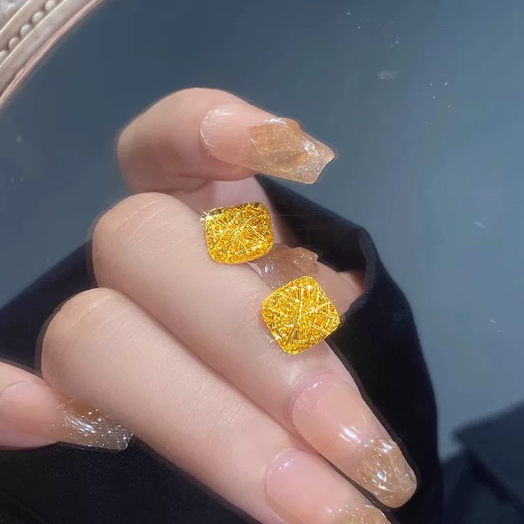 足银耳饰 足银拉丝方糖耳钉