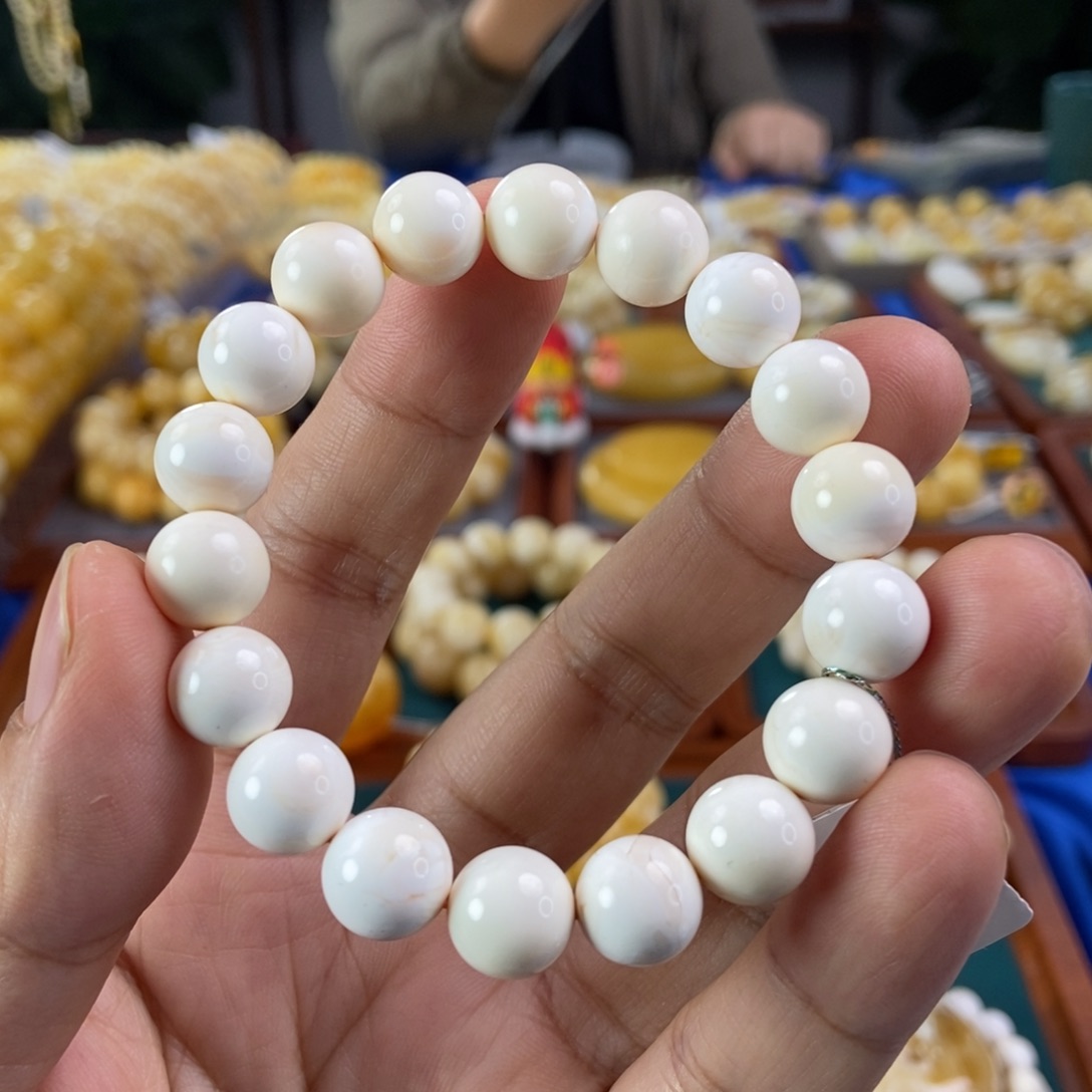 琥珀珠宝奇石未镶嵌10+瓷白蜡手串11.9