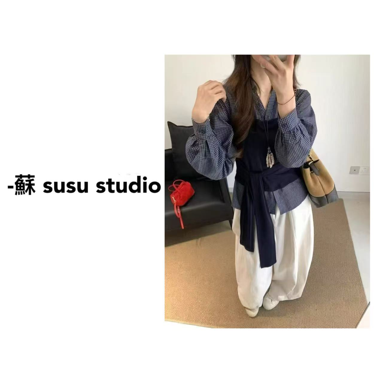 ZX6450韩系格子拼接假两件长袖衬衫秋季女洋气别致减龄显瘦上衣