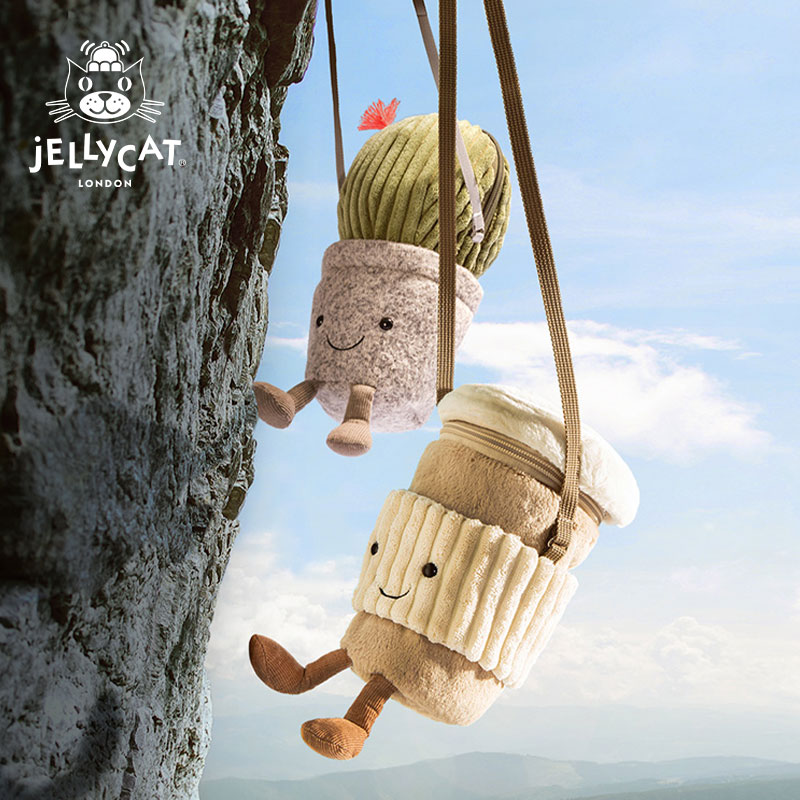 英国Jellycat趣味咖啡随行杯包包斜挎包小包毛绒玩具玩偶生日礼物